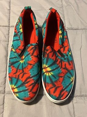 Women's Tie-Dye Slip-On Canvas Slippers - Red/Teal perfect 4 Billy Strings show